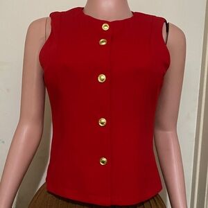Stylish Red Sleeveless Blouse with Gold Accents